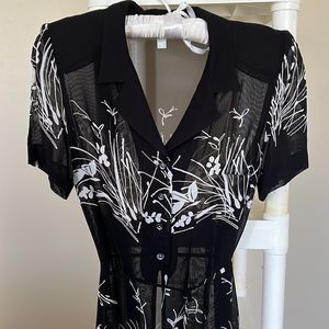 New Women Black Print Button Silk Cardigan / duster Long